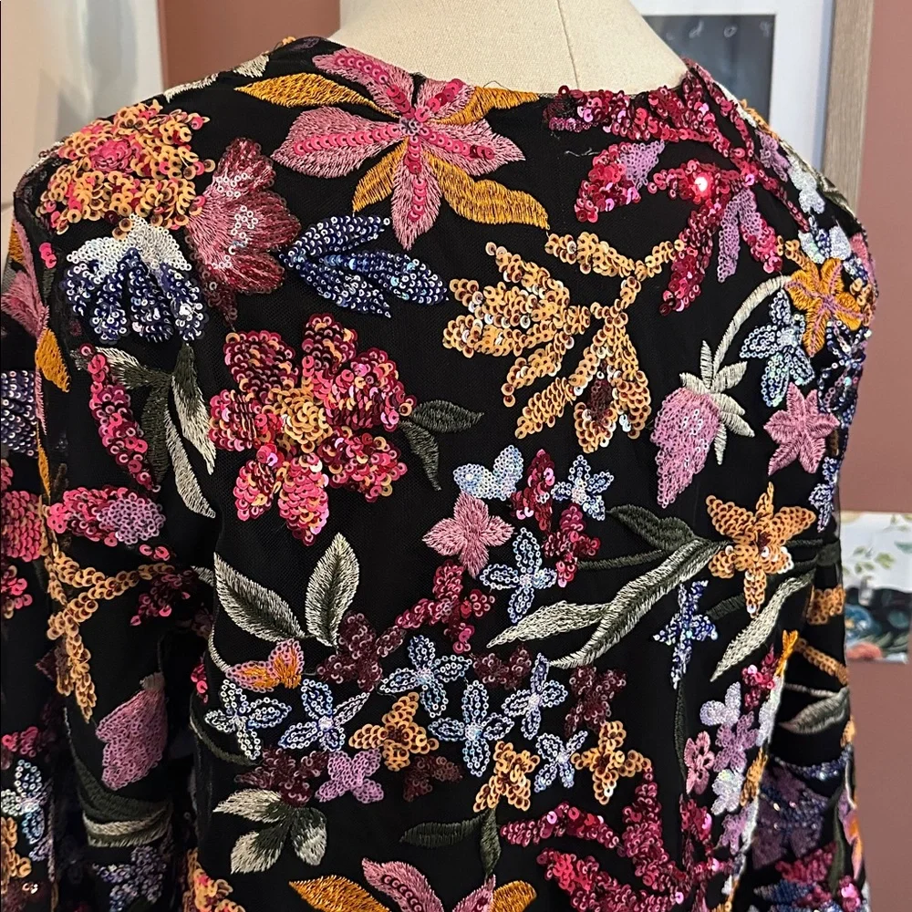 Anthropologie TINY floral slightly cropped sequins lined party Small blazer